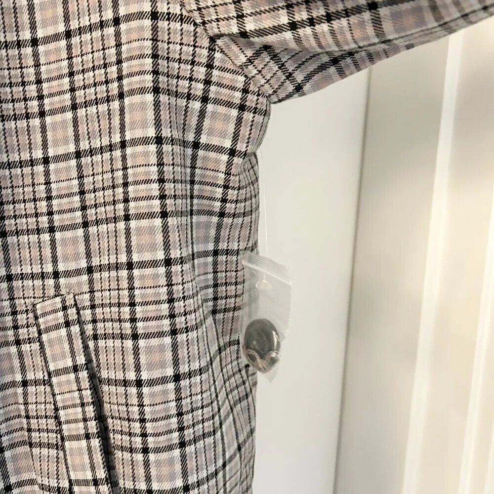 Free People We the Free Cali Oversized Plaid Blazer in Neutral Combo XL NWOT